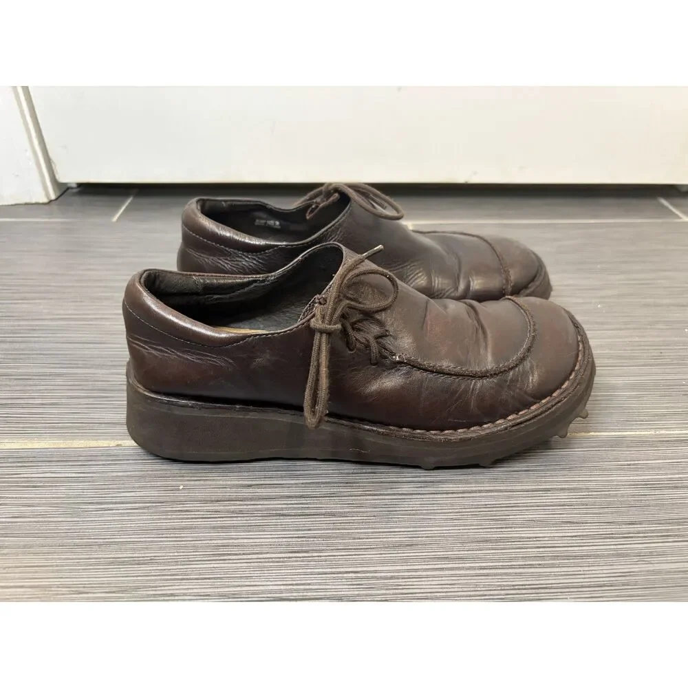 Vintage Aldo Brown Leather Bump Oxford Lace Up Clogs Size EU 38